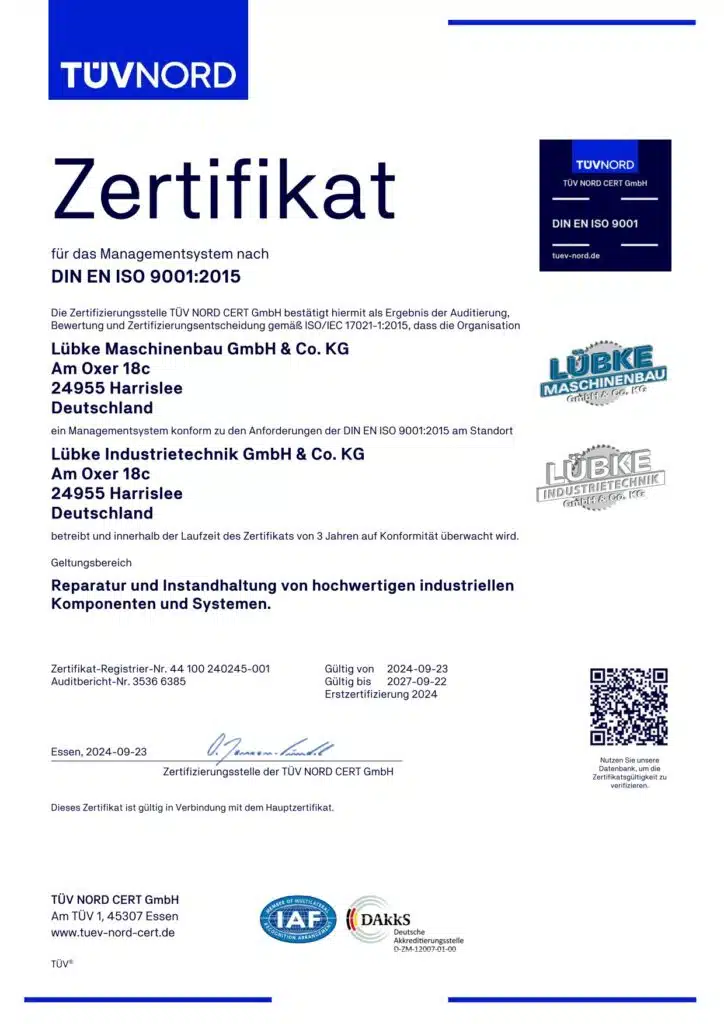 DIN EN ISO 9001:2015 Lübke Industrietechnik